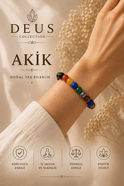 Doğal Akik Taşı Bileklik 8 mm Unisex Karışık Akik Doğal Taş Bileklik El Yapımı Esnek Misinalı