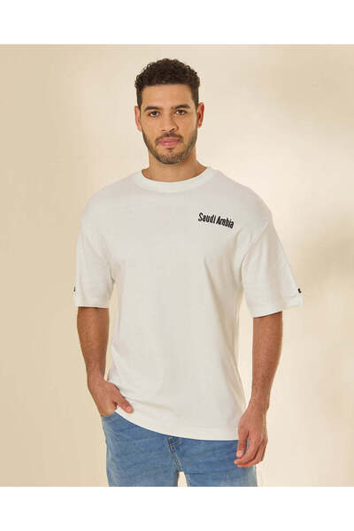 REDTAG Men White KSA National Day Back Print Interlock T-Shirt