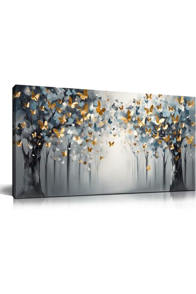 HOME MODE Golden Butterfly Tree Canvas Wall Art | 50x100 Inches Gallery Wrapp...