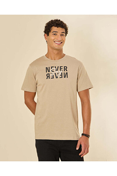 REDTAG Men Beige Printed Basic Graphic T-Shirt