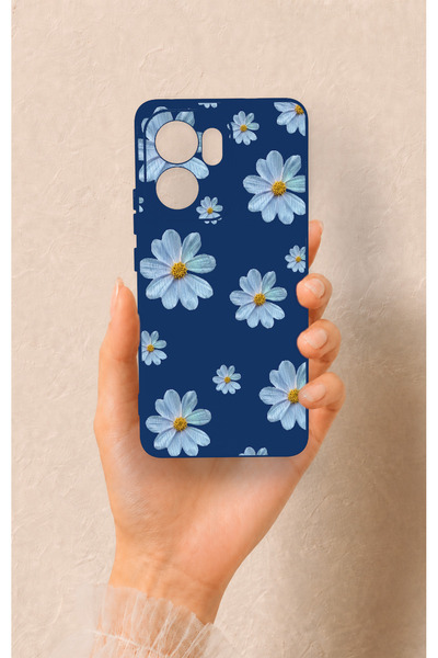 Vip Case Oppo Reno 13F Uyumlu Mavi Papatya Desenli Silikon Kılıf