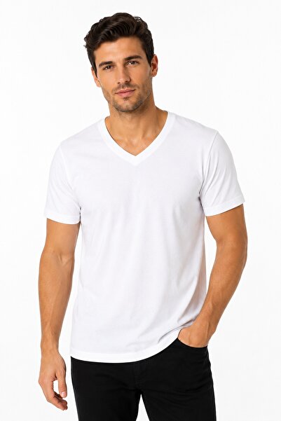 CottonVia 6 Pieces, Men's Undershirts & T-Shirts, 100% Cotton, V-Neck, White