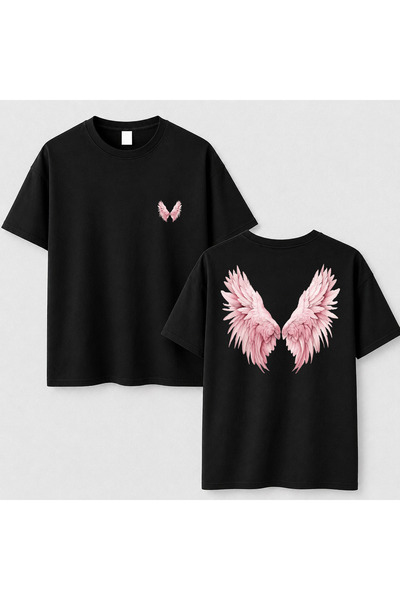 cesita Angel Wing Printed Cotton Black T-Shirt