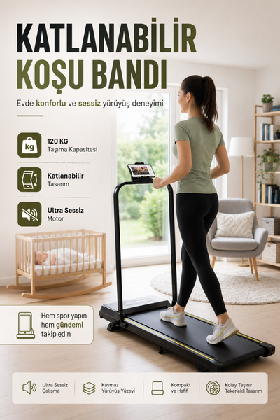 post alley Bluetoothlu Uzaktan Kumandalı Katlanabilir Ev Tipi Yürüyüş ve Koşu...