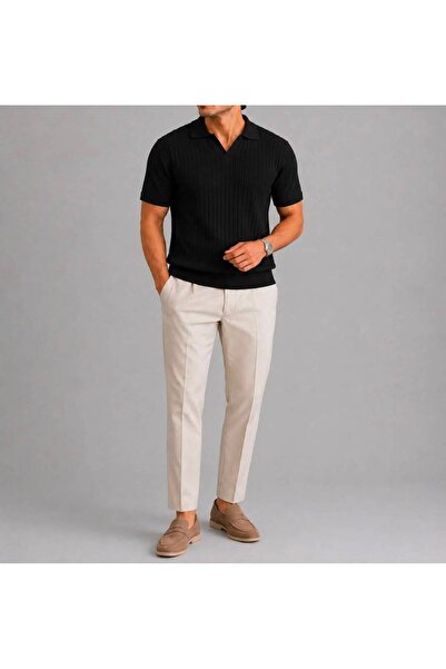 LUVON Black Polo V-Neck Short Sleeve Men's T-Shirt