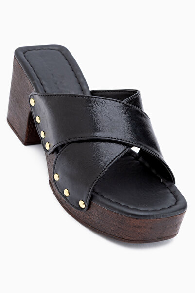 Limoya Jamela Black Cross-Strapped Heeled Women's Slippers