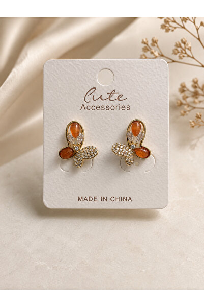 Generic Earrings or Ear Rings, Smooth and Elegant, Gold Color with Orange.