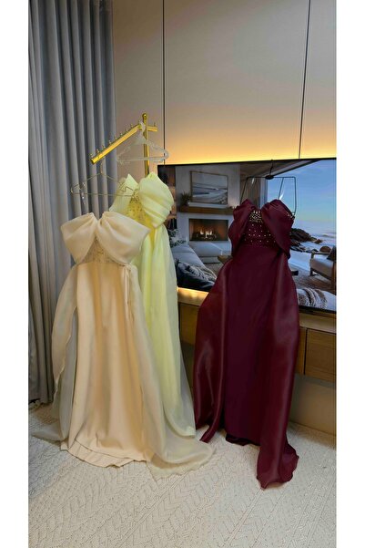 To Be فستان باربي معتطريز ووشاح اورجنزا سهرة طول 150cm