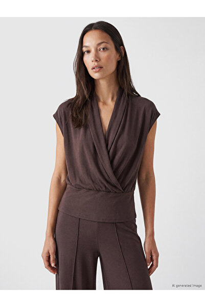 LC Waikiki Trendlucky Double-Breasted Collar Soft Touch Gathered Blouse with ...