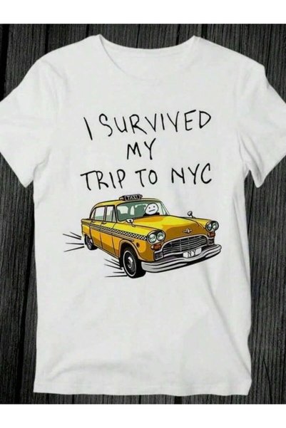 4CR تي شيرت قطني مطبوع بتصميم جرافيك - تي شيرت I Survived My Trip To NYC Spider Movie يتميز بتصميم مضحك وأكمام قصيرة ونمط كاجوال وملابس قياسية