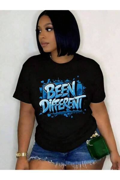 4CR تي شيرت نسائي بأكمام قصيرة بتصميم جرافيتي أزرق مستوحى من الفن، ملابس نسائ...