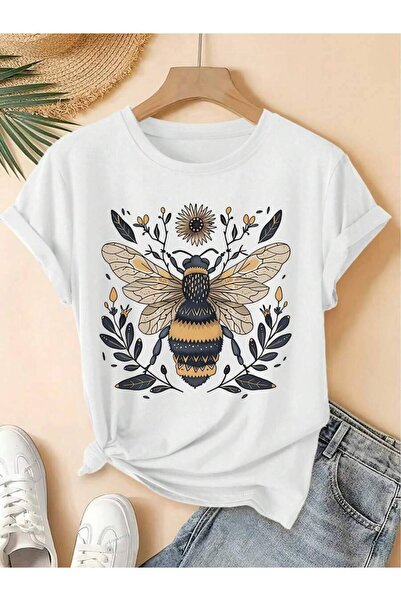 45 BPM Vintage-Style And Floral Print Short-Sleeve Retro Round-Neck-Shirt, Fo...