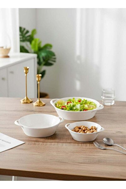 Dove 3-Piece Round Porcelain Baking Dish Set with Handle White, Sizes: 7.25 i...