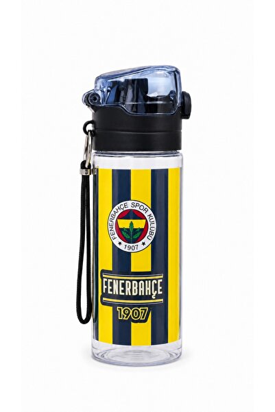 Fenerbahçe Lisanslı Pipetli Plastik Matara - Çubuklu Desenli Kilitli Kapak Su...