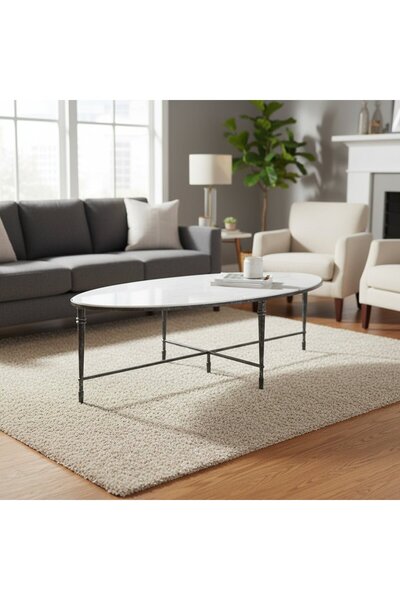 UTTERMOST ROSHN 140 W x 43 H x 71 D Black Oval Coffee Table
