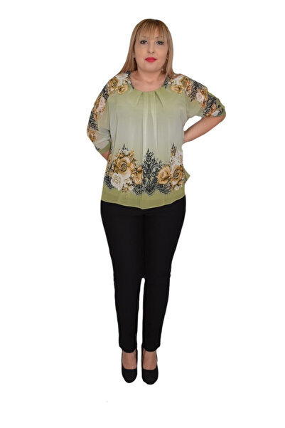 OEM Bluza de ocazie din material tip voal ,verde cu imprimeu floral
