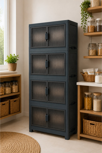 Karçiçeği Home 4 Katlı Çok Amaçlı Plastik Dolap 130x55x32 cm Antrasit | Kiler...