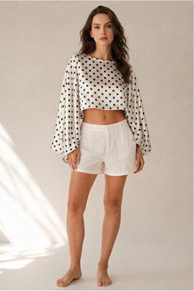 pistore White Black Polka Dot Asymmetrical Cut Unlined Satin No Show Cape Par...