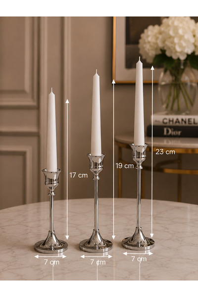Hinora Home Salon ve Masa Dekoru 3'lü Şamdan Mumluk Seti 17-19-23 cm