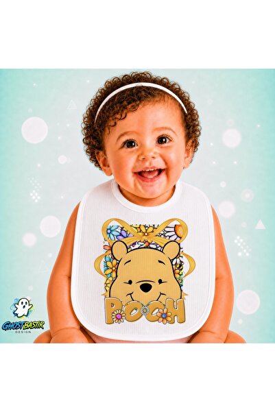 Ghostbastır Design Winnie the Pooh Linen Baby Bib – Soft, Absorbent, Washable...