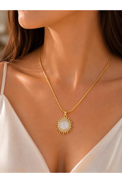 Bymiel Women's Gold Color Sun Figured Detailed 316L Stainless Steel Necklace