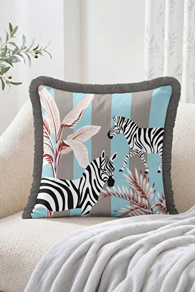 Realhomes Zebra Figured Leaf Motif Vertical Stripes Modern Design Fringed Thr...