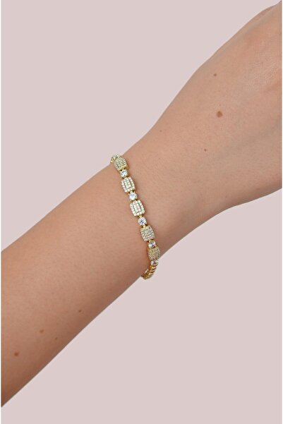 Sacce Scarves&Accessories 14K Gold Renk Dikdörtgen Taşlı Dorika Bileklik Zirk...
