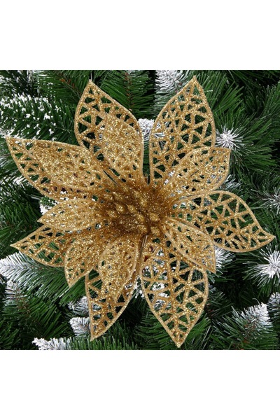 SERSIMO Set de 10 ornamente de brad de Crăciun, stea Poinsettia, 14cm, aurii