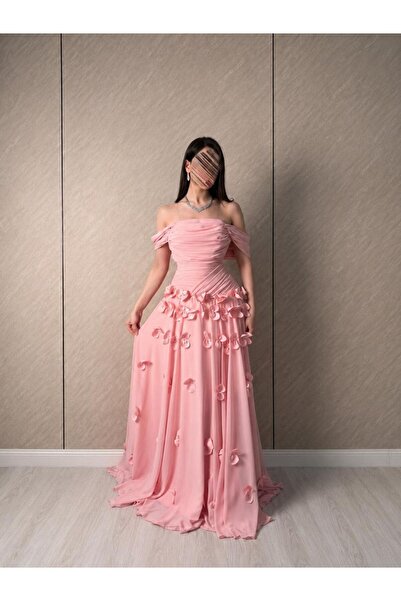 Mar style Off Shoulder Maxi Evening Dress with Embossed Flowers