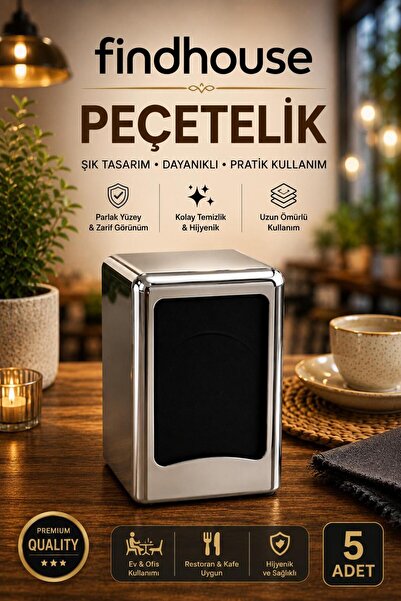 findhouse Premium Krom Kaliteli Peçetelik 5 ADET Ev , Fastfood , Cafe , Resta...