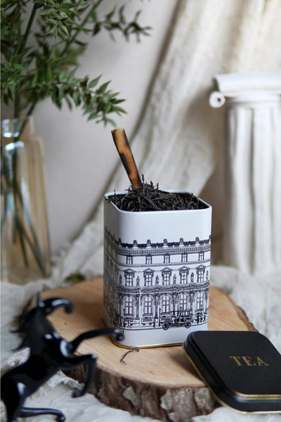 Evle Exclusive City Tea Patterned Metal Storage Container, 11 X 11 Cm, Kitche...
