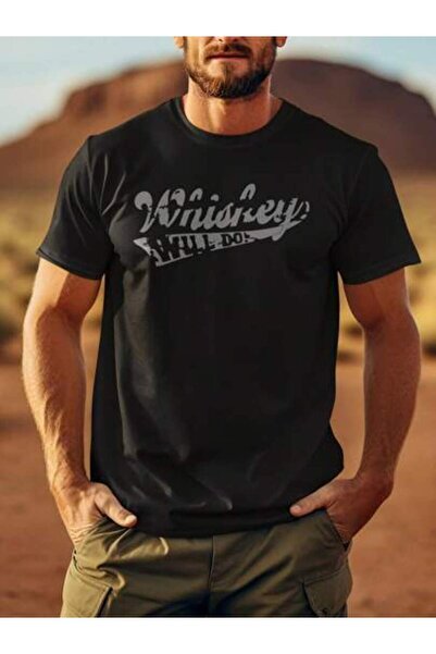 29CUN تي شيرت مطبوع عليه نمط Whiskey Will Do، تي شيرتات قصيرة الأكمام ذات ياق...