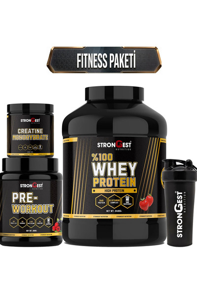 STRONGEST XXL Fitness Paketi, Whey Protein, Creatin, Preworkout Ve Shaker Dör...