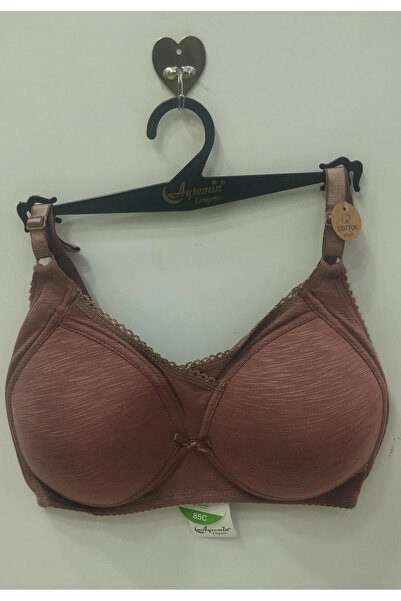 NERGIZ Lace Detailed Front Gathered Ribbed Bra - Brown