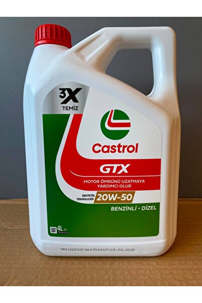 CASTROL GTX 20W-50 Sentetik 4 Litre Motor Yağı TAZE ÜRETİM (04/2026 Üretim)