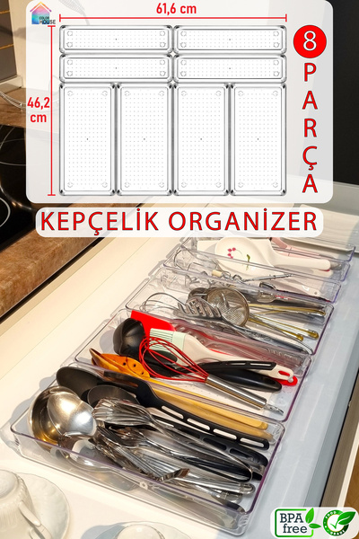 Empressco 8 Parça Tahta Kepçe ve Bıçaklı Modüler Organizer Seti