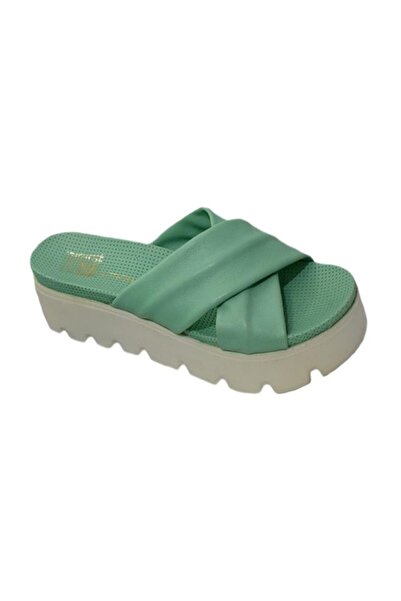 OEM Papuc de vara in tendinte, cu talpa alba si barete turcoaz