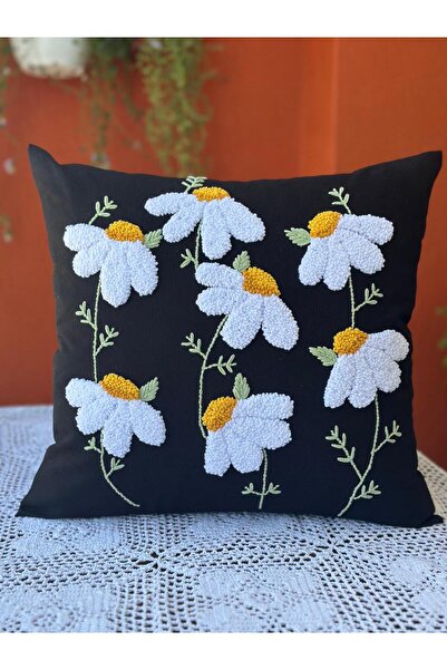 punchatolyem Panch Punch Handcrafted Daisy Model Cushion Cover Black Color 43...