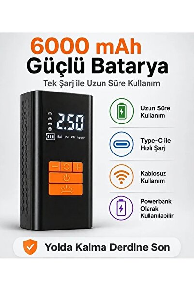 Enshall 6000mAh Gulony Taşınabilir Hava Pompası 150 PSI Dijital Kompresör, 12...
