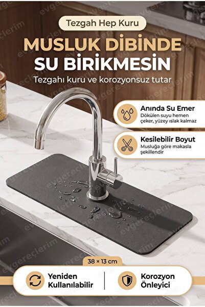 Evgereçlerim Su Emici Lavabo Kenar Matı Musluk Altı Kaymaz Tabanlı Mutfak Ban...