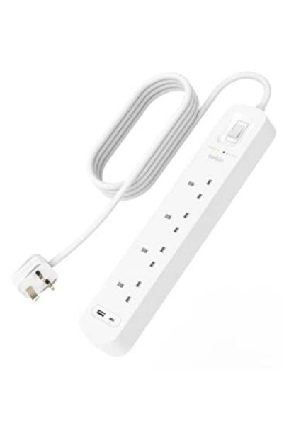 Belkin شريط طاقة بـ 4 منافذ مع منافذ USB-A و USB-C بقوة 18 واط، بطول 2 متر