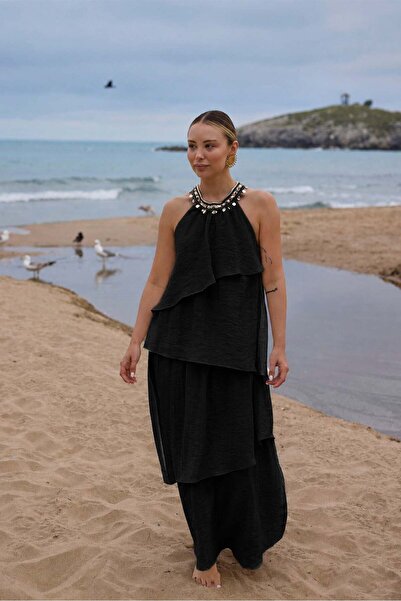 Suziş Embroidered Collar Long Dress 3454