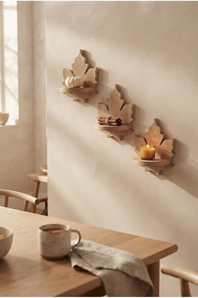Step and Maker Raft decorativ din lemn cu model frunze de platane, set de 3