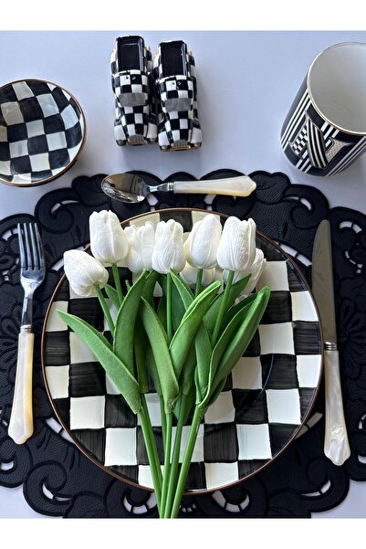 NC Home Design Artificial Wet White Tulip Bouquet of 8 35 cm