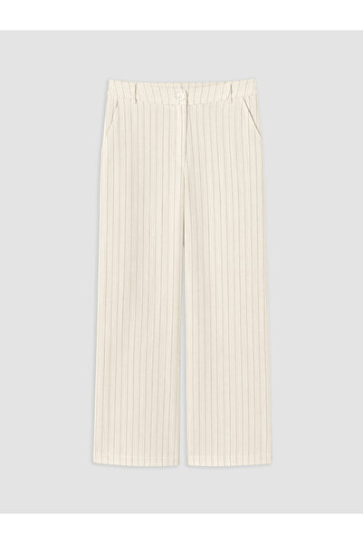 LC Waikiki Beige Loose Fit Striped Wide Leg Women's Trousers