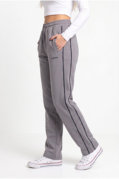 Quanlex Women's Gray Double Ribbed Straight Leg Sweatpants High Waist Comfort...