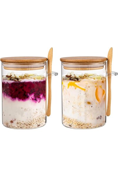 GENERAL Glass Jars with Airtight Lid and Spoon, Overnight Oats Containers wit...