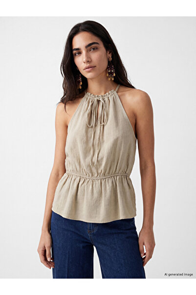 LC Waikiki Two Mt Shop Quality Halter Neck Blouse with Gathered Tie Detail