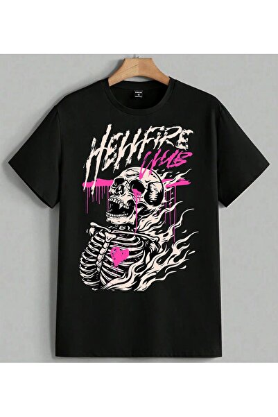 ELFERA Skeleton Crane Pink Needle Printed Unisex Oversize T-Shirt Crna