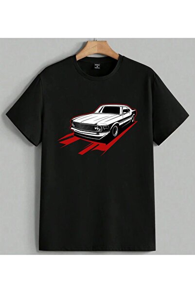 ELFERA Classic Car Black and White Printed Unisex Oversize T-Shirt Black
